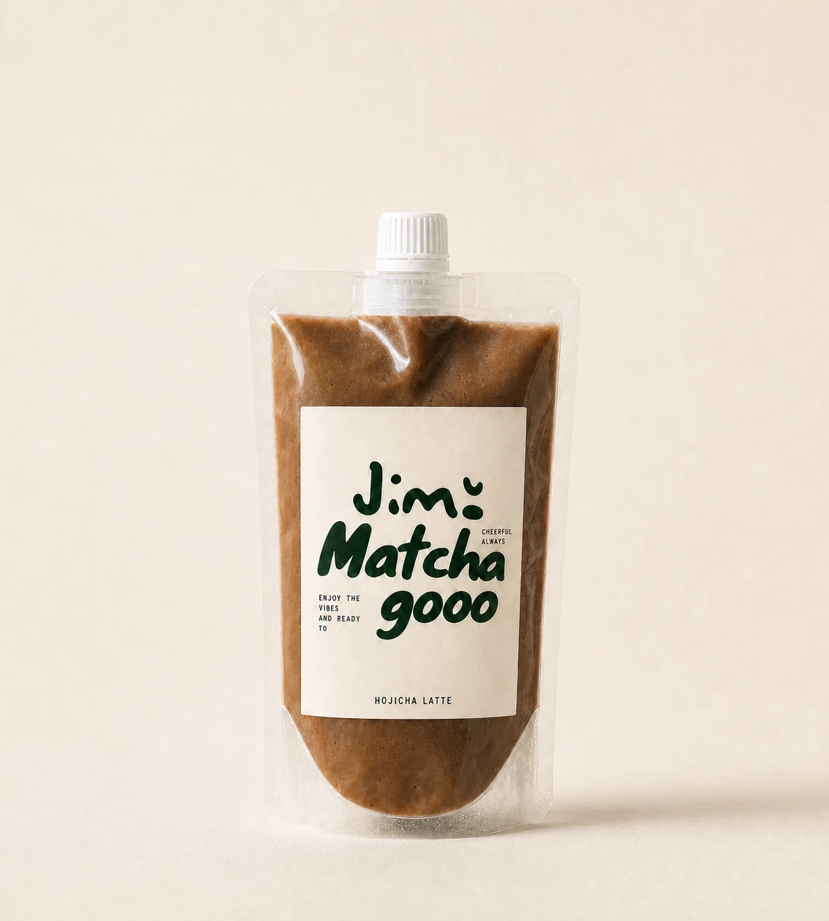 Jimo Hojicha Latte portable pouch with centered cap