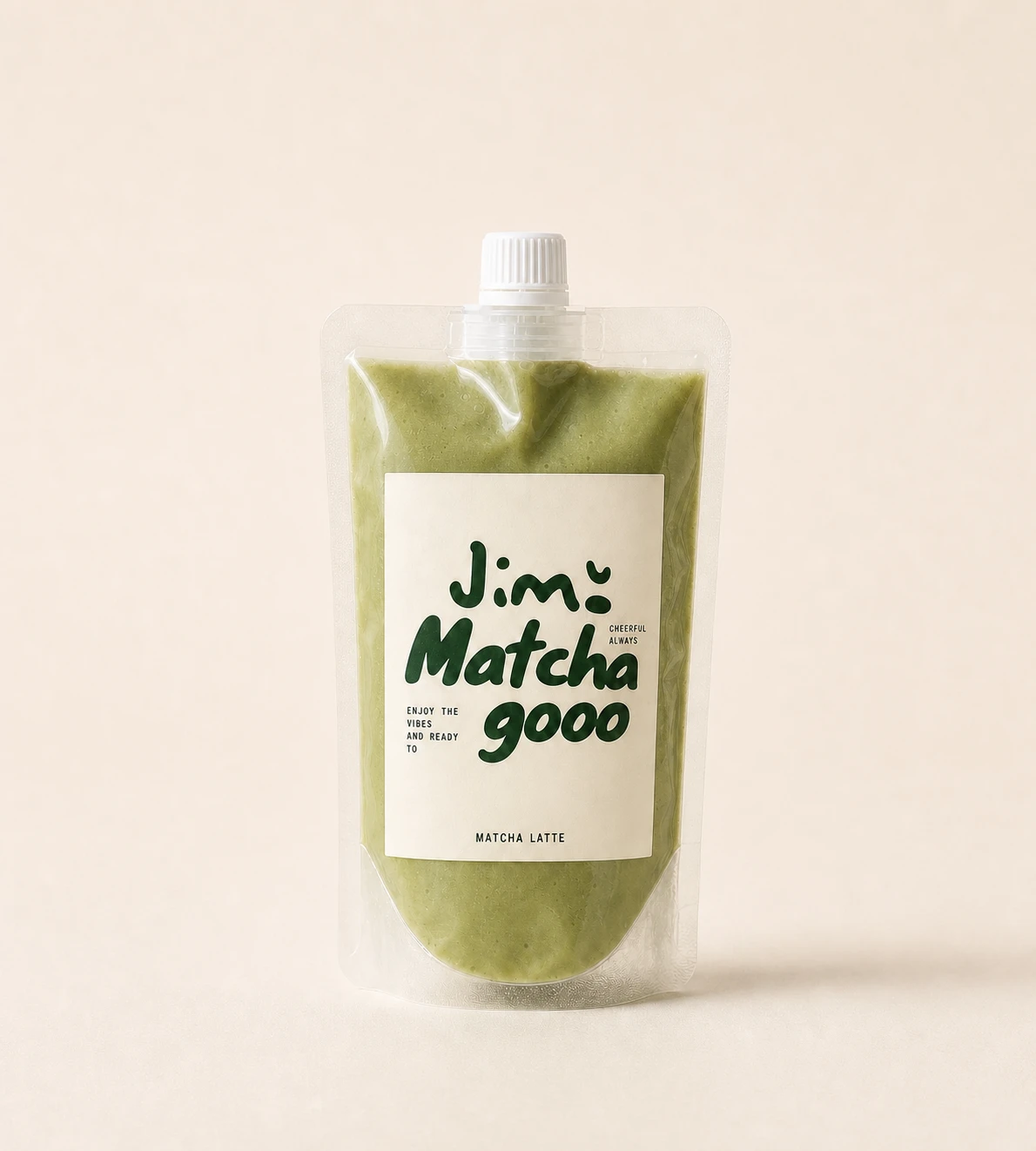 Jimo Matcha Latte portable pouch with centered cap