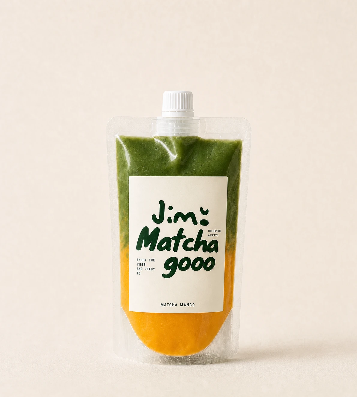 Jimo Matcha Mango portable pouch with centered cap